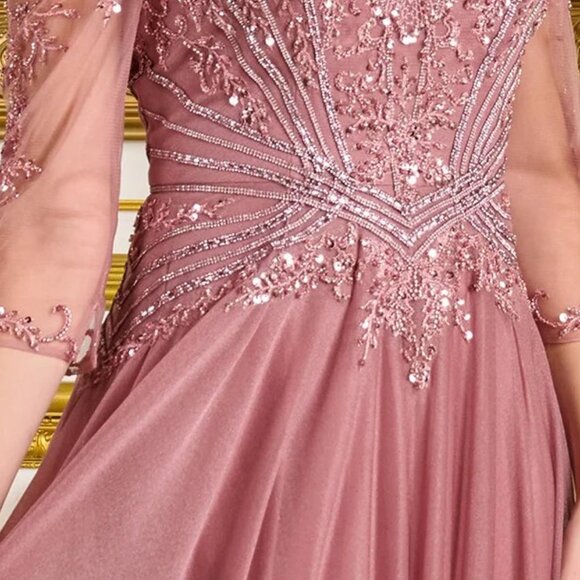 New Olive Beads Embellished A-Line Maxi Mesh Mother Of Bride Dress GL3787 - Picture 7 of 14